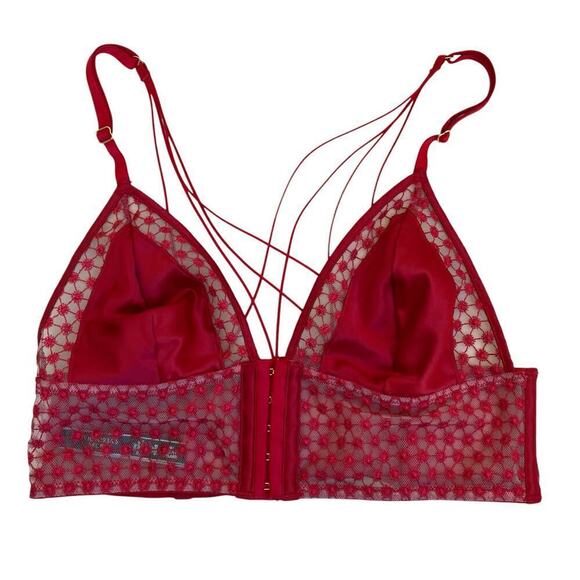 Victoria Secret Luxe Starburst Long Line Triangle Bra Red Sexy Strappy Satin M - Picture 9 of 16